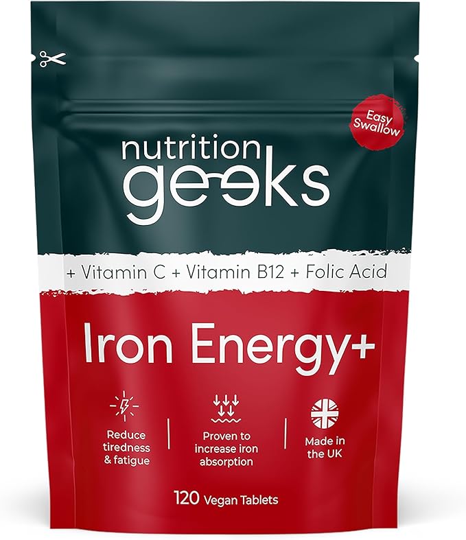 Iron Tablets High Strength Tablets with Vitamin C, B12 & Folic Acid - 120 Vegan Supplements for Women and Men - 14mg Iron Vitamin for Enhanced Energy Support & Increased Absorption