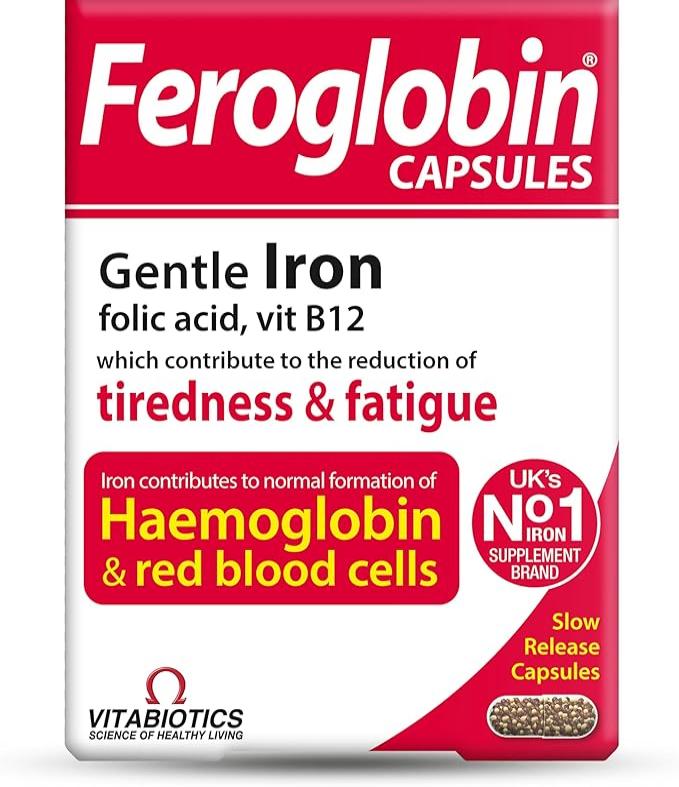 Feroglobin Iron Supplement Capsules Support Iron Defficiency, Anemia and Blood formation, boost Energy, Immunity and Vitality while reducing Fatigue and Tiredness