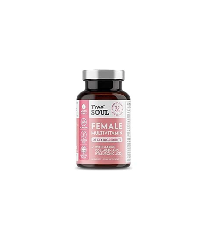 Women's Multivitamins & Minerals with Marine Collagen & Hyaluronic Acid – 27 Essential Vitamins, Minerals, & Botanicals – Gluten-Free & No Synthetic Fillers or Binders – 60 Tablets – Free Soul